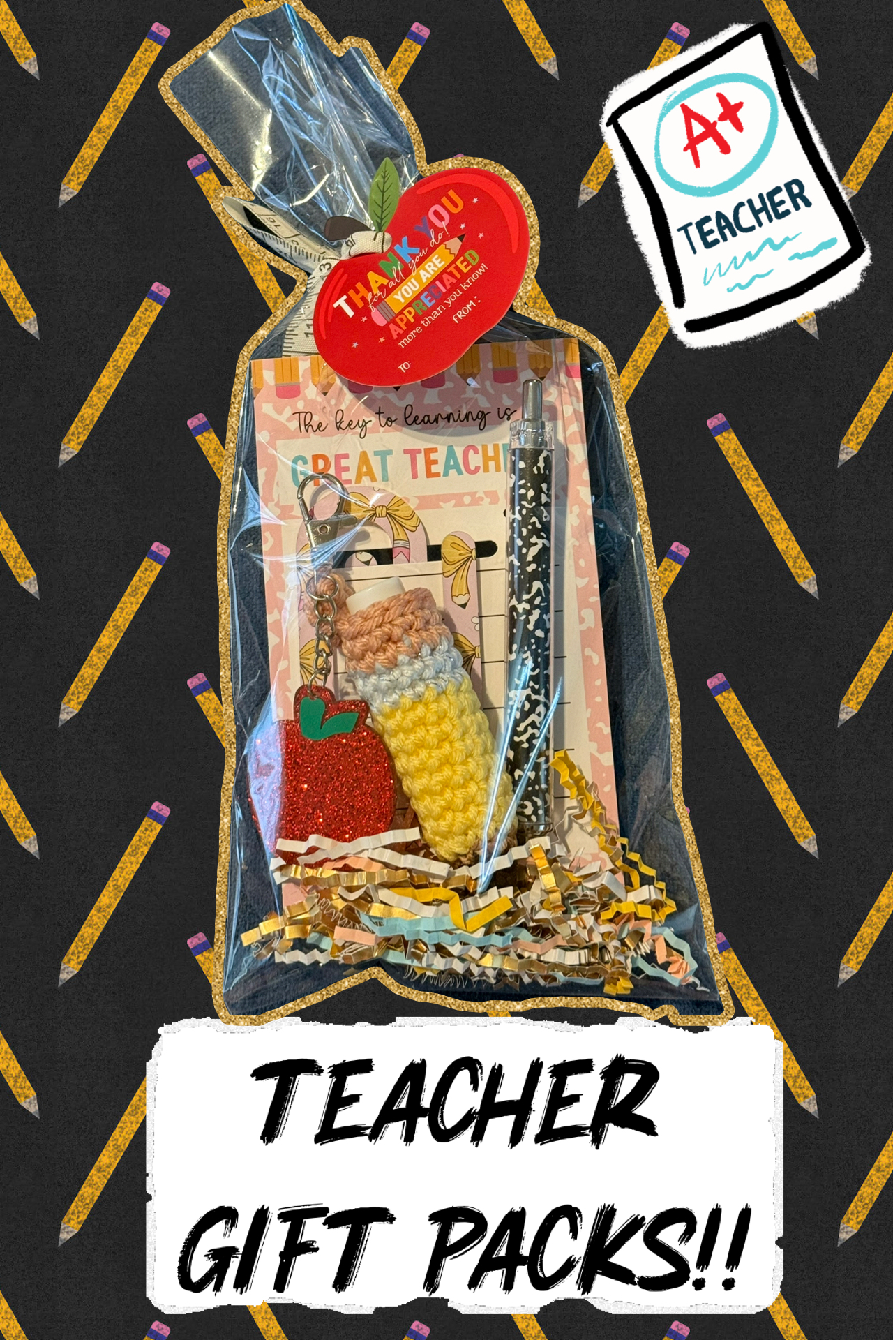 Teacher Gift Pack shown with pencil holder and bonus items